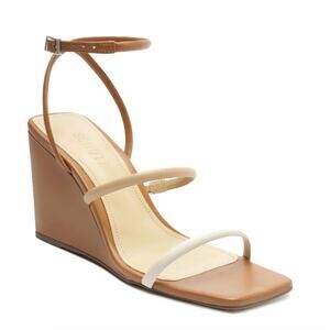 SCHUTZ Nylla Tricolored Ankle-Strap Square Toe Wedge Sandals // 10